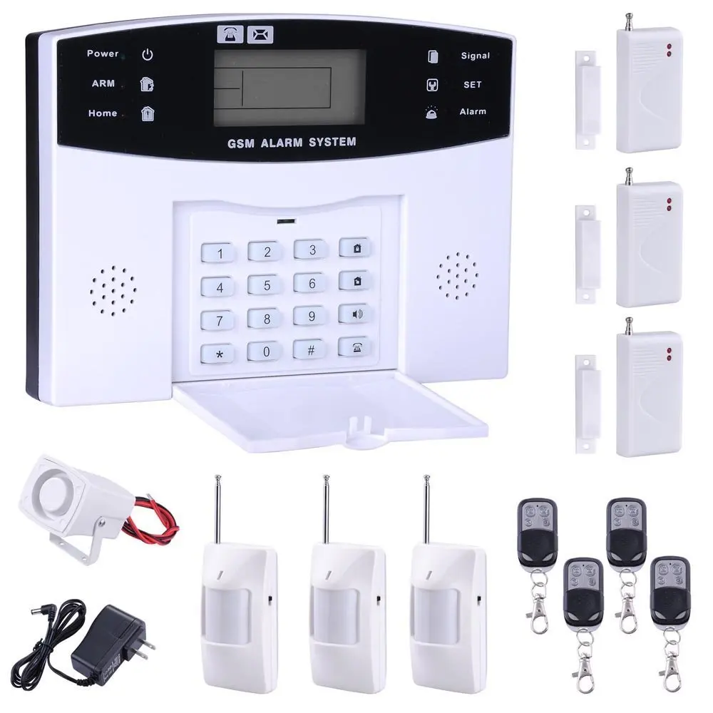 

Free Shipping Support English and  Spanish French Voice Manual Home Security GSM Alarm System LCD Screen 4 Band