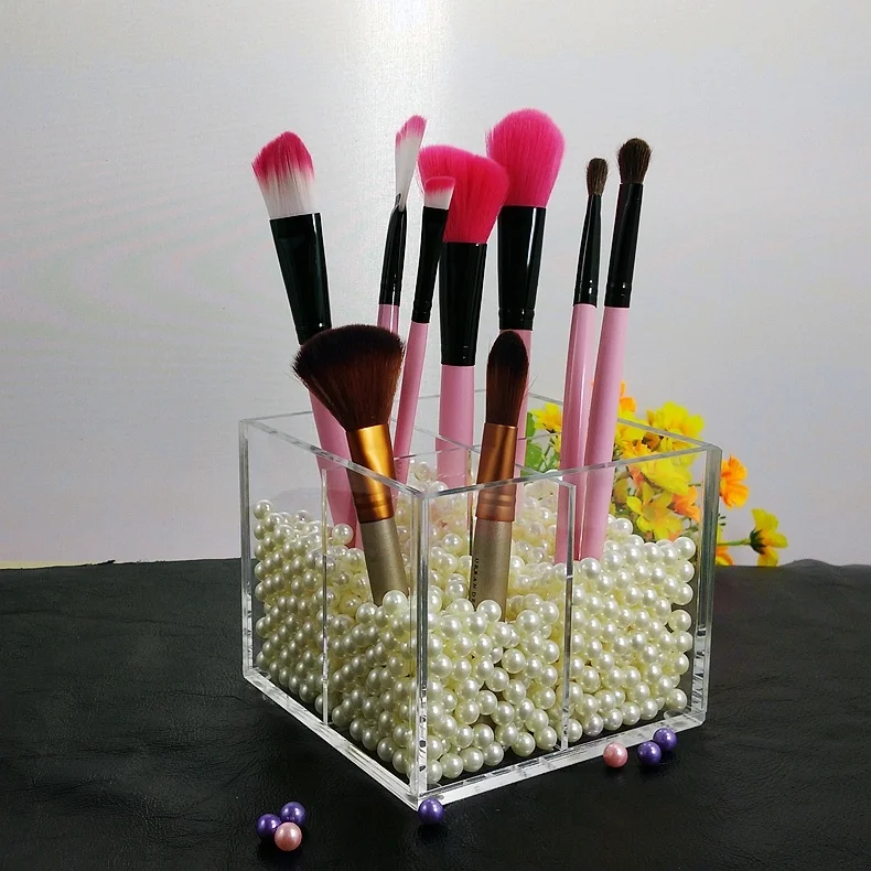Acrylic 4 Grids Cosmetic Box Lipstick Holder Makeup Organizer Brush