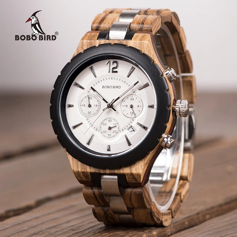 

BOBO BIRD Men Watch Luxury Elegant Wood Metal Chronograph Auto Date Watches reloj hombre 2018 Idae Gift C-hR22 Dropship