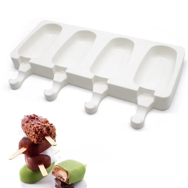 

4 Cavities Silicone Freezer Ice Cream Mold candy bar Making Tool Juice Popsicle Molds Children Pop Lolly Tray Ice Cube maker