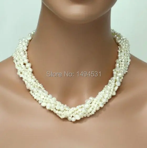 

Wholesale Pearl Jewelry - Promotion - 9 Rows Twisted White Color Genuine Freshwater Pearl Necklace - Wedding Bridesmaids Gift