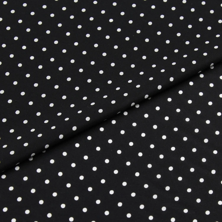 

White polka dot print on black silk Crepe DE chine fabric 140cm width,SCDC971