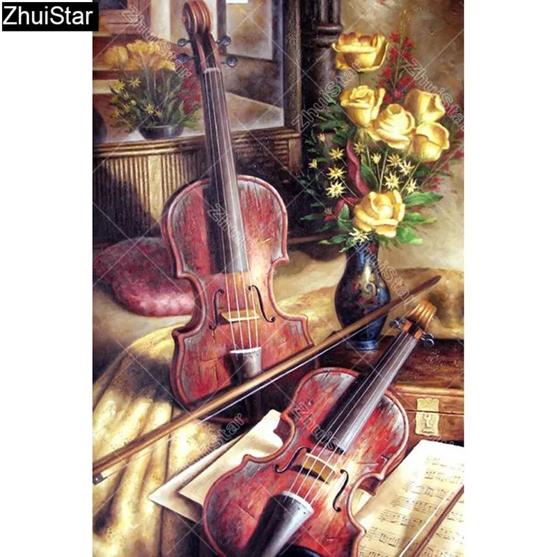

3D Diamond Embroidery Violin DIY Diamond Painting Cartoon Cross Stitch Full Square Drill Mosaic Kits Decoration Home XY1