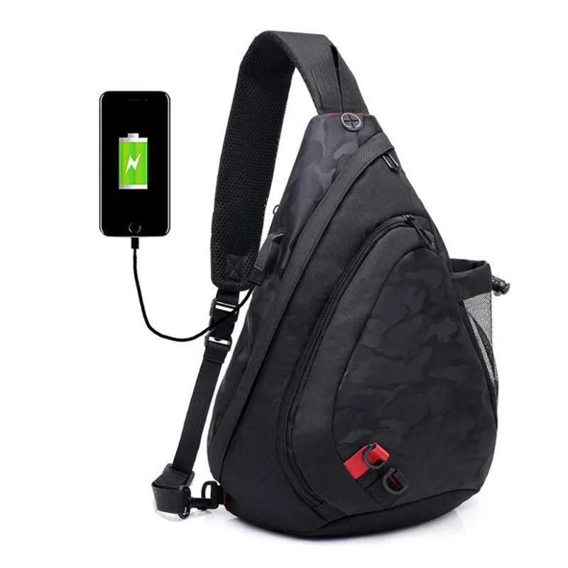 OKKID Повседневная маленькая сумка-мессенджер, Мужская водонепроницаемая камуфляжная сумка с usb, сумка для мальчика на плечо, нагрудная сумка, Мужская мини сумка через плечо - Цвет: black camouflage