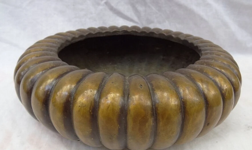 

S5113 9" Chinese Bronze Collect Pumpkin Style Statue Buddhism Incense Burner Censer D0318