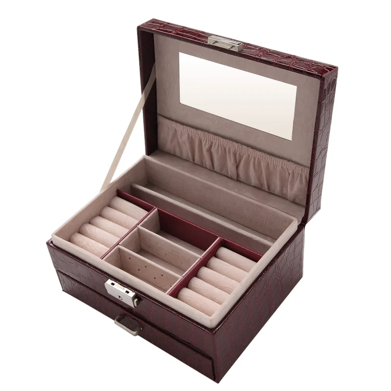 

2018 Luxury CROCO Leather Jewelry Case For Ladies Ladies PU Display Box Women Jewel Case Double Layers Storage Jewelry Case New