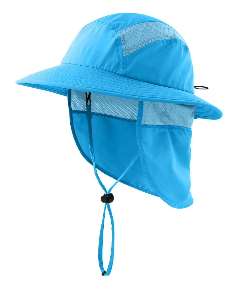 Connectyle UPF 50+ мальчиков летнее солнце шляпу с шеи лоскут летние пляжные шапка шляпа для сафари - Цвет: Aqua Blue