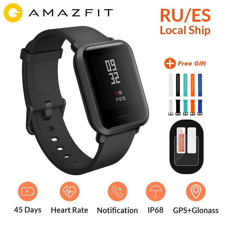 

Global Version Amazfit Bip Smart Watch GPS Gloness Smartwatch Smart Watch 45 Days Standby for Phone MI8 IOS Intelligent