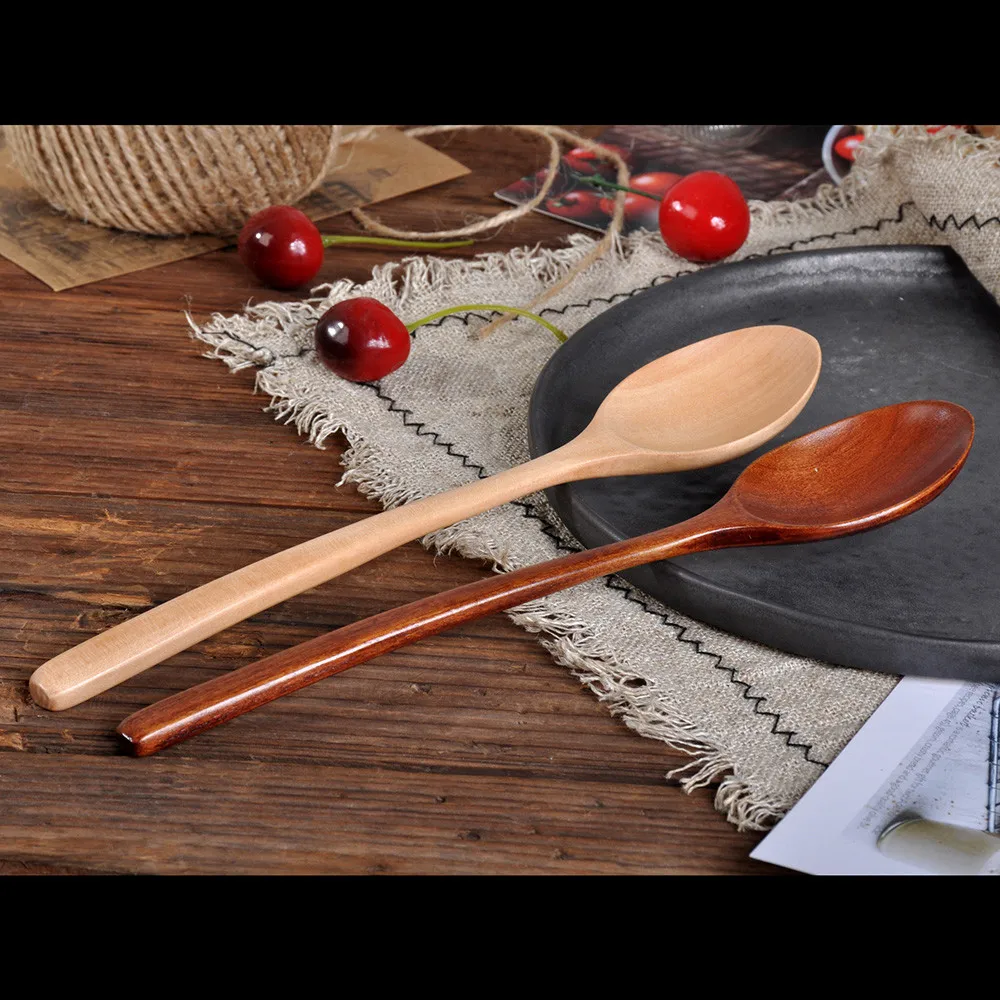 

High Quality Natural Wood Spoon Fork Bamboo Kitchen Cooking Dining Soup Tea Honey Coffee Utensil Tool Soup-Teaspoon Tableware#es