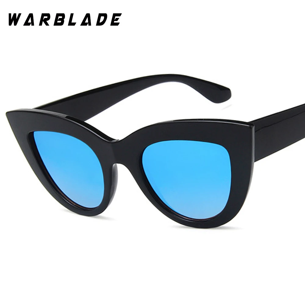 Модные солнцезащитные очки кошачий глаз женские брендовые дизайнерские солнцезащитные очки женские солнцезащитные очки Gafas De Sol женские очки WarBLade - Цвет линз: black blue