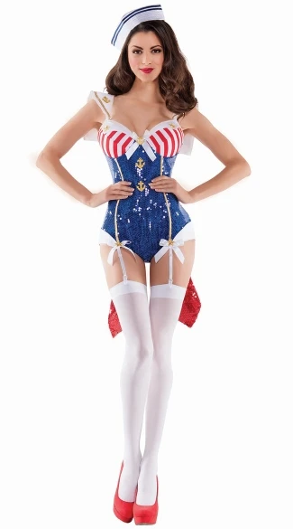 Sexy Red White Striped Cosplay Sailor Suit For Wonder