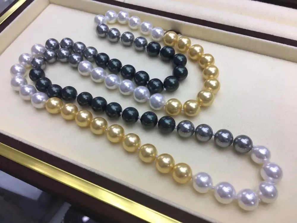 

free shipping souths ea 10-11mm round south sea multicolor pearl necklace 38inch 14