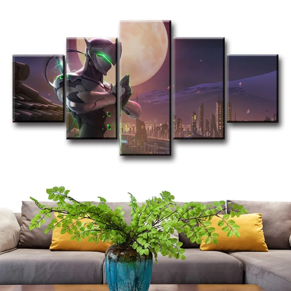 5 Piece Genji Video Game Scene Poster And Prints Wall Art Modern Decorative Pictures Canvas Paintings Home Decor quadro cuadros