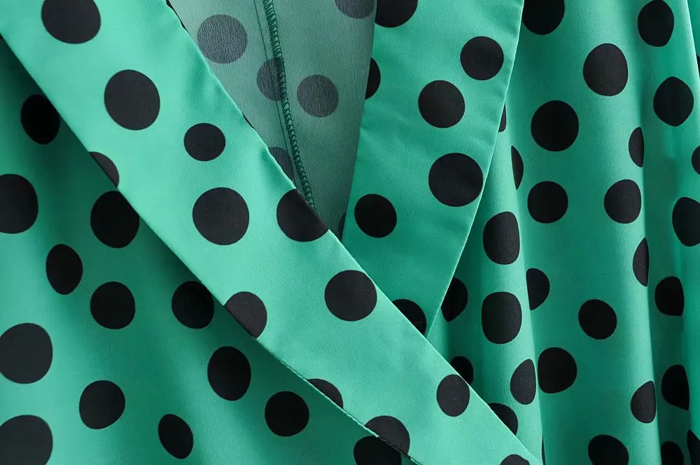  new women fashion green polka dots print casual kimono blouse shirts women lace up bow tied busines