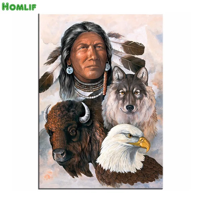 3D Diamond Cross Stitch Kits Diy Embroidery Home Decoration Picture Of Rhinestone diamond Painting Mosaic Indian With Animals | Дом и сад