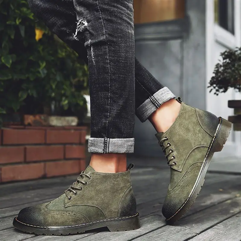 

Genuine Leather Men Boots Autumn Winter Ankle Boots Fashion Footwear Lace Up Shoes Men Vintage Men Shoes tenis FM256