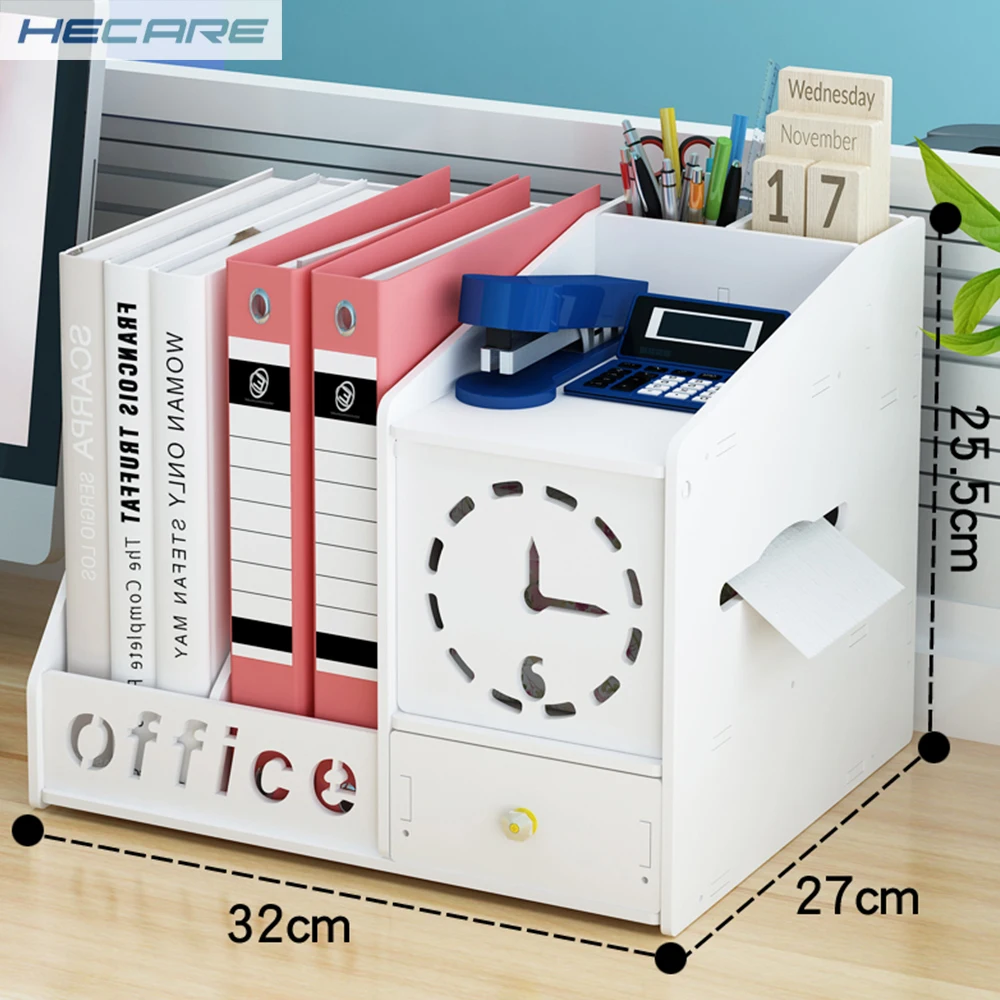 HECARE البلاستيك منضدة المكتب المنزلي المنظم مع درج الأبيض متعددة الوظائف مجلة رف حافظة مستندات طاولة مكتبية اكسسوارات