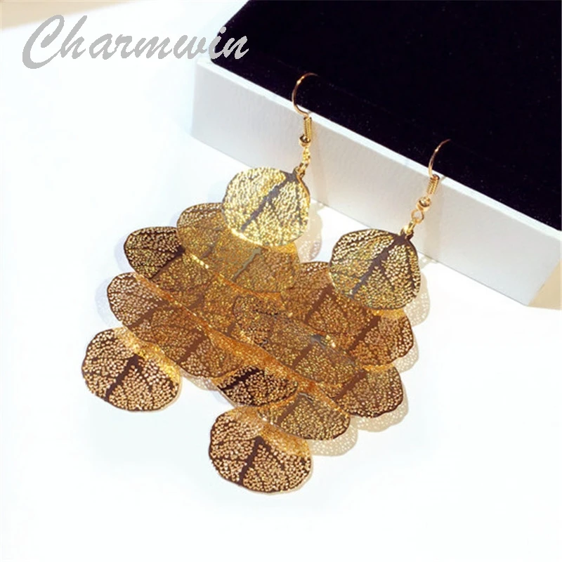 Charmwin New Fashion Tassel Dangle Earrings Long Women Exaggerated Hollow Tree Leaves Statement Hanging PE1684 | Украшения и