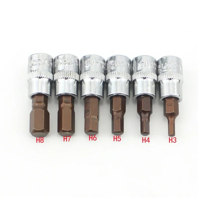 

6Pcs Allen Key Hex Bit Socket Screwdriver H3 H4 H5 H6 H7 H8 Chrome Vanadium Steel 1/4" Drive Socket Bit Auto Repair Tool