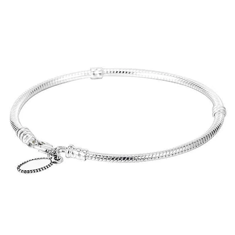 

New 925 Sterling Silver Bracelet Lobster Claw Clasp Snake Chain Basic Bracelet Bangle Fit Women Bead Charm DIY Pandora Jewelry