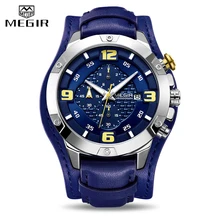 2019 MEGIR New Mens Watches Leather Bracer Big Dial Chronograph Man Military Quartz Watch Men Waterproof Date Sport Wristwatches megir quartz watch for man chronograph luminous hands waterproof mens wristwatches fashion large dial calendar leather band