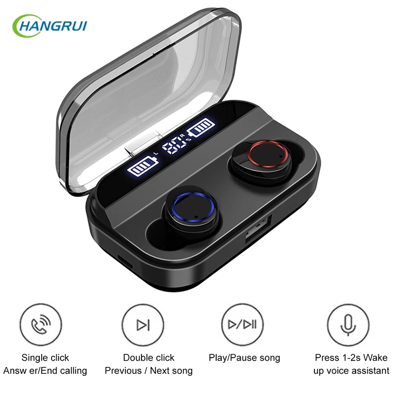 

Hangrui TWS Wireless Earphone Bluetooth 5.0 Earphones Power Display Touch Control Sport Stereo Earbuds Headset With Charging Box