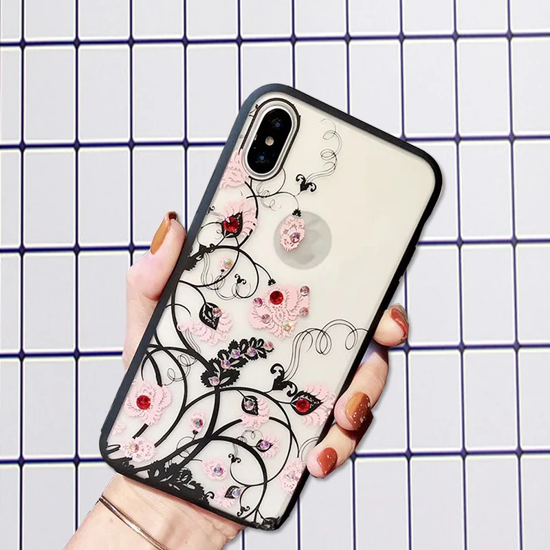 Сексуальный кружевной чехол с цветочным рисунком и бриллиантами для iPhone X XR XS Max 8 7