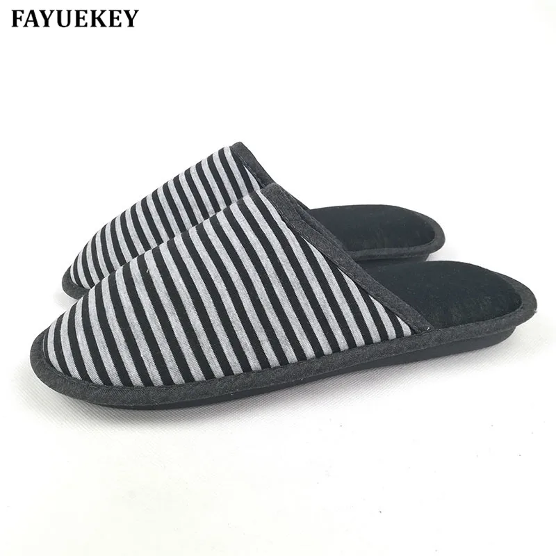 

FAYUEKEY New Stripe Spring\Autumn Winter Home Cotton-padded Couples Slippers Indoor\Floor Warm Lovers Slippers Flat Shoes
