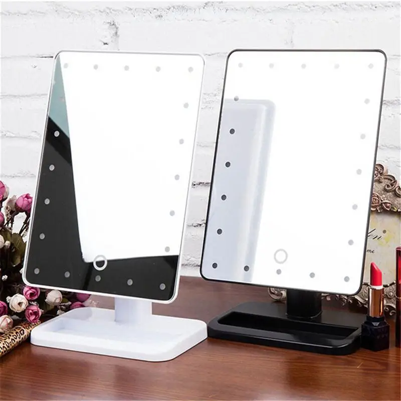 

Rectangular Beauty Cosmetic Make Up Illuminated Desktop Stand Mirror With 20 LED Light Battery Powered Makeup Mirrors Desk Light
