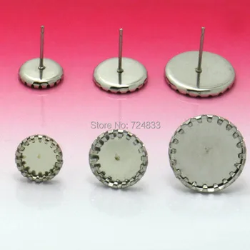 

Blank Stainless Steel Stud Earrings Bases w/ 8mm 10mm 14mm Inner Round Bezel tray Cabochon stud Earrings post Settings Findings