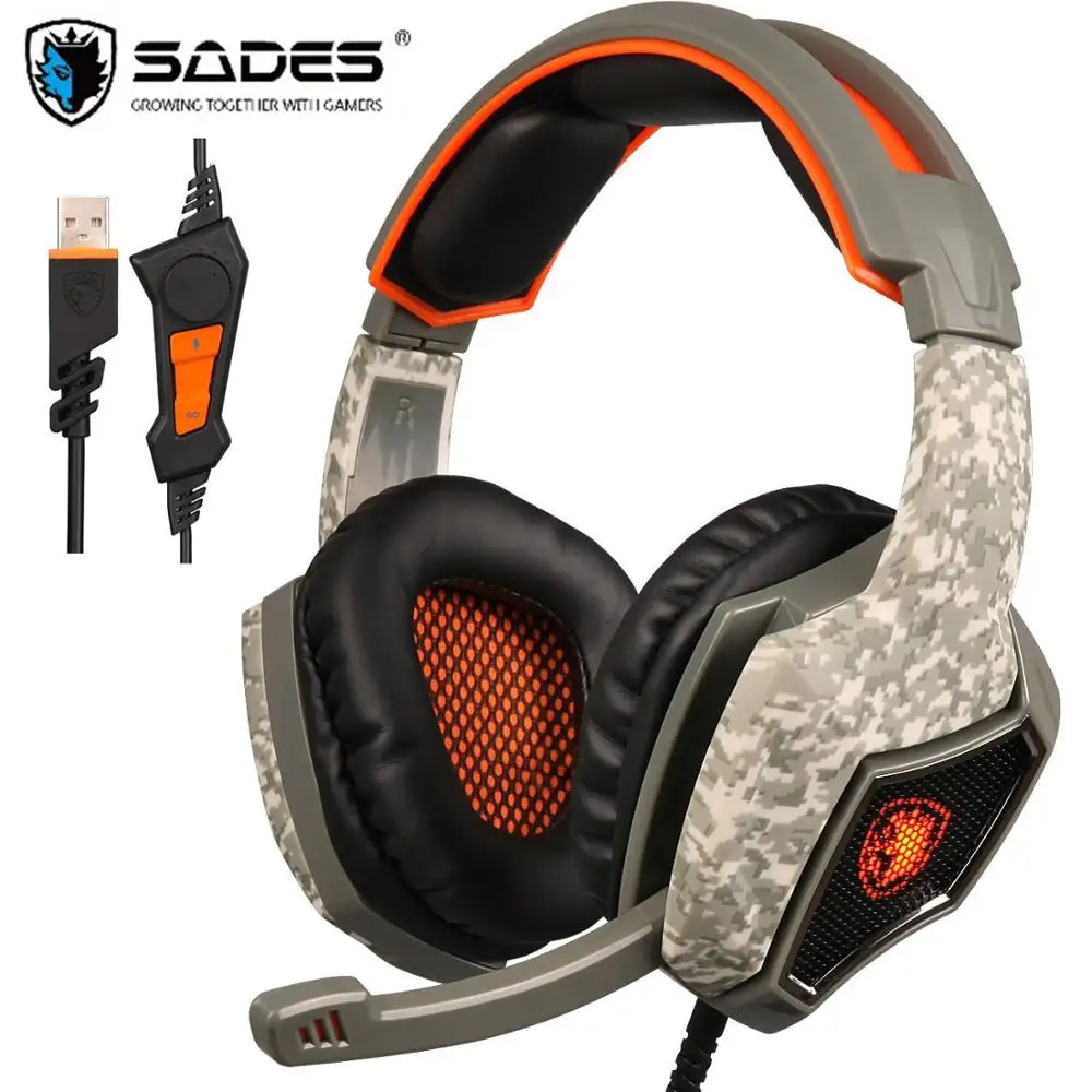 

SADES Spirit Wolf USB 7.1 Surround Sound Gaming Headset Wear Comfortable USB Wired Headphones Cool LED Earphones For Laptop PC