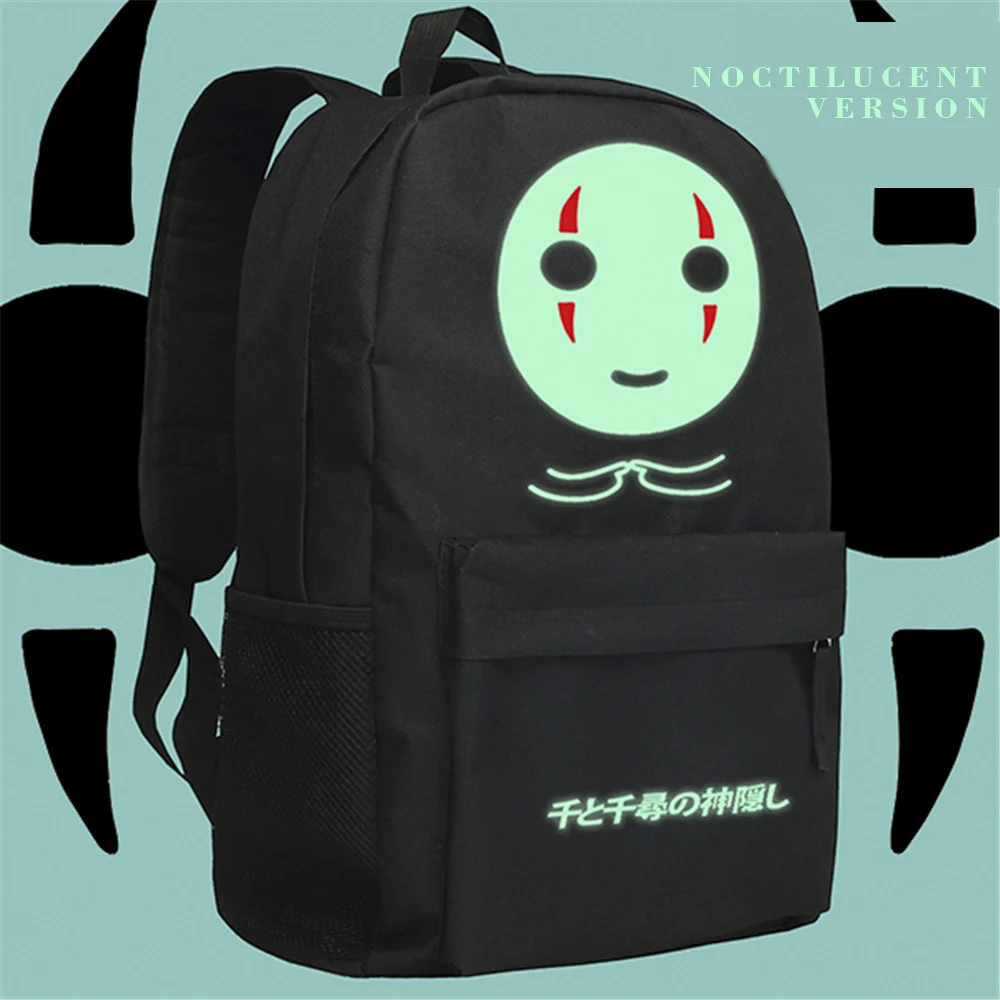 

MeanCat Spirited Away Miyazaki Hayao Works Character No Face Man Slender Man School Backpack for Boys and Girls with Night Light