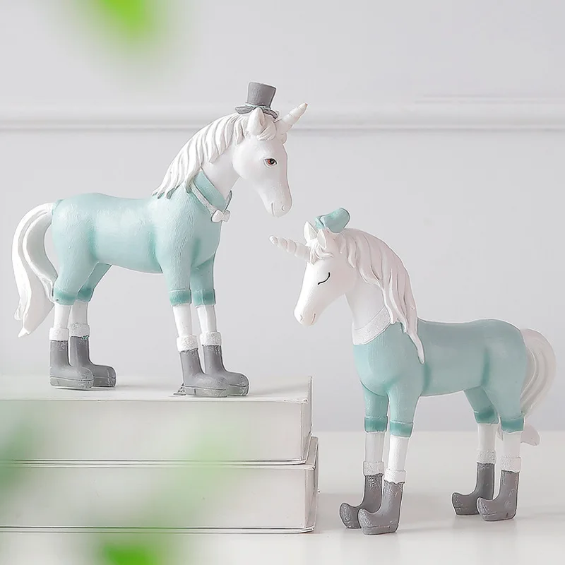 

Europe Style Cute Unicorn Figurines Creativity Resin Artware Animals Model Office Desk Decoration Home Decor Kids Birthday Toys