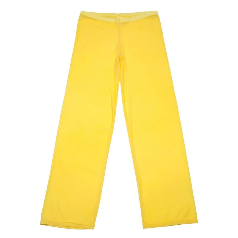 Мужская женственная сетчатая Прозрачная одежда для сна, дышащая с низкой талией, в сеточку, штаны для сна - Цвет: Цвет: желтый