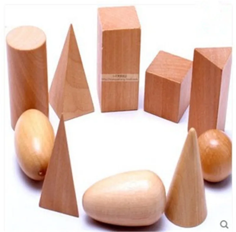 Wooden  Geometric Shapes Solids Geometry Blocks Set Learning & Education Cognitive Math Toys 10pcs/set Free Shipping