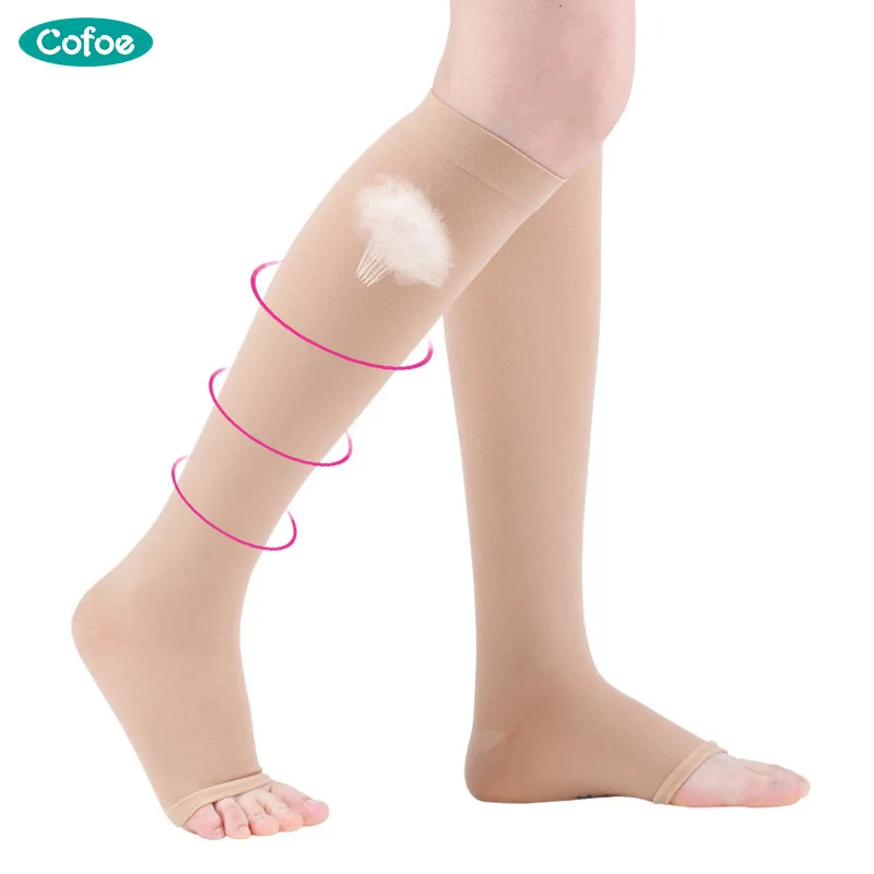 

Cofoe Medical Compression Varicose Veins Socks 15-21mmHg Pressure Level 1 Unisex Anti-Fatigue Compression Sock Skin Black A Pair