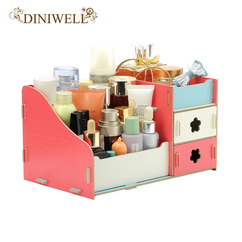 

DINIWELL Desktop Makeup Cosmetics Storage Box Wooden DIY Cosmetic Boxes Drawer 3 Layers Office Organizer