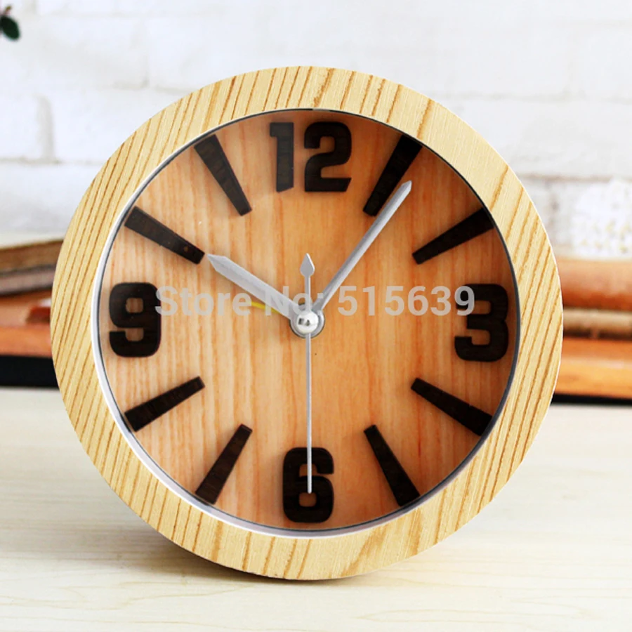 Natural Vintage Alarm Clock Wooden Watches Silent 3d Sticker Wood