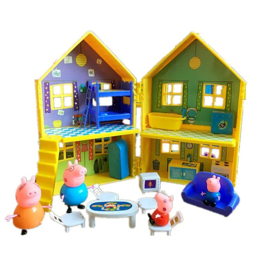 

Original Peppa Pig George Dad Mom Family House Villa Toys Set Action Figure Model Pelucia Toys For Children