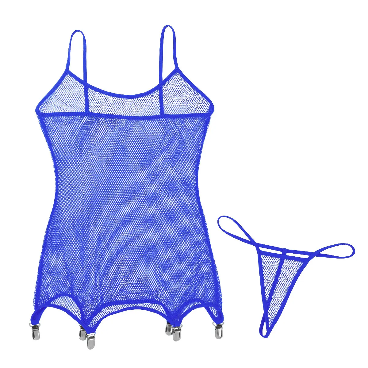 Женские сетчатые купальники, нижнее белье, спагетти, плечевой корсет на ремнях с подтяжками, зажимы для чулок, боди с трусиками - Цвет: Royal Blue