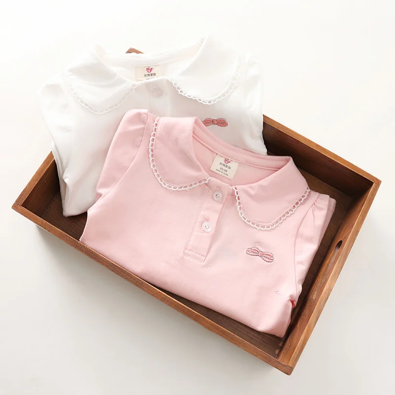 2023 Spring Autumn 3 4 5 6 8 10 Years Children's Clothing Kids Peterpan  Collar Solid Long Sleeve Basic T-Shirt For Baby Girls - AliExpress