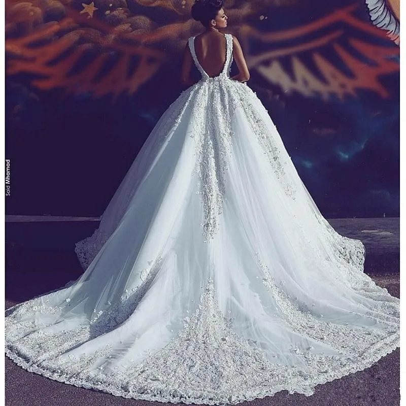 Vestido De Novia роскошное арабское свадебное платье вышитое бисером сексуальное с открытой спиной Цветочные аппликации свадебные платья, платья невесты Robe De Mariee