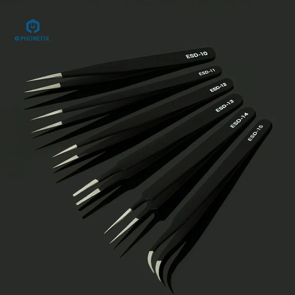 

PHONEFIX 6pcs Stainless Steel Anti-Static Tweezers Mobile Phone Repair Tool SWD Tweezers For iPhone iPad Repair Tools