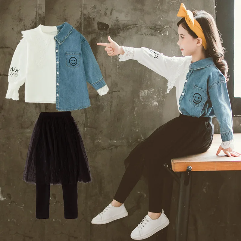 

2019 Toddler Girls Clothing Sets Clothes For Children 2pcs Autumn Teen Children 10 12 14 Years Blouses Shirts + Skirts Leggings
