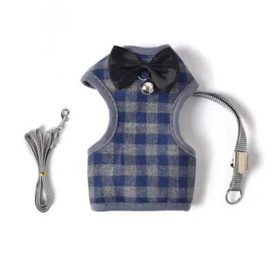 

New pet supplies leash small dog cat breathable vest chest strap plaid Korean fashion tractor
