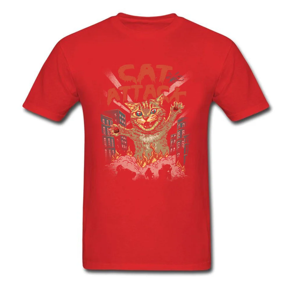 cat attack 8315 T-shirts Casual Short Sleeve New Arrival Crewneck 100% Cotton Fabric Tops & Tees Tee Shirts for Men ostern Day cat attack 8315 red
