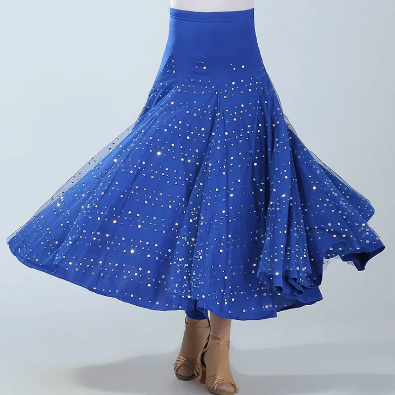 

New Modern Skirt Ballroom Dance Swing Skirt Waltz Ballroom Dance Skirt Elastic Waist Square Dance Sequin long Skirt