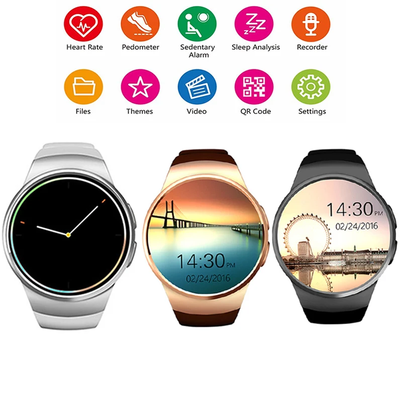 Kw18 Умные часы SIM mtk2520 Смарт 1.3 дюймов SmartWatch С сердечного ритма Мониторы