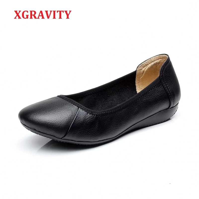 XGRAVITY/Женская Удобная рабочая обувь; модная повседневная черная женская обувь на плоской подошве; элегантная мягкая женская обувь из органической кожи с круглым носком; большие размеры; A019