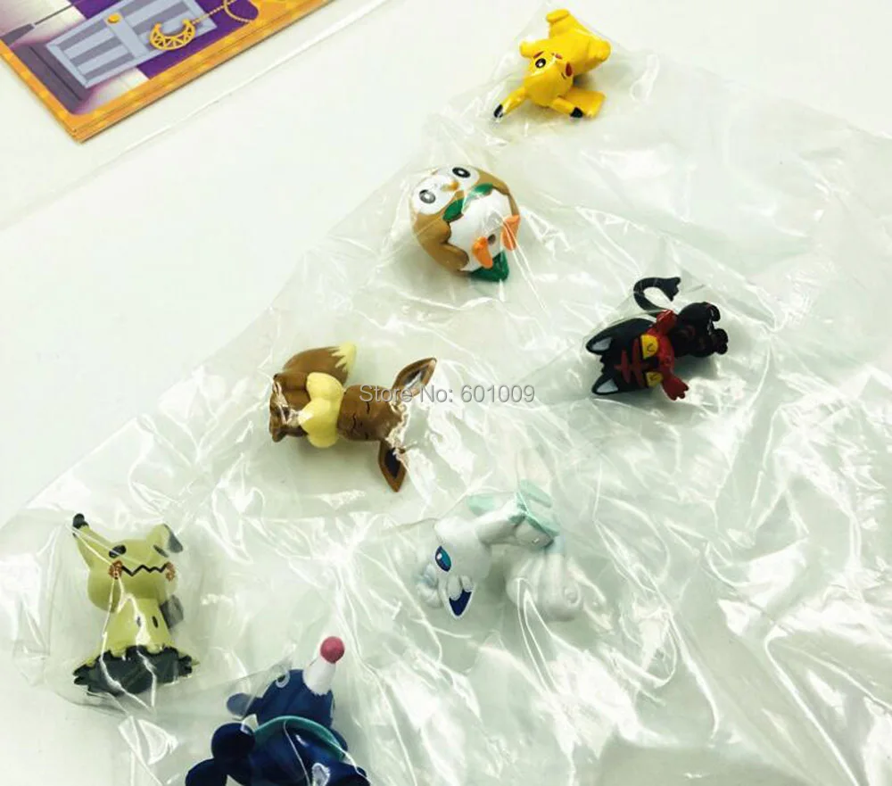 7 шт. домашние фигурки Pika Eevee Alola Vulpix Mimikyu Litten Rowlet Popplio 5 см из ПВХ розничная